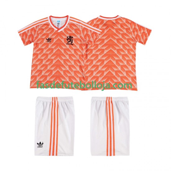Camisola 1º Equipamento Seleção Neerlandesa 1988 Manga Curta Retro ,Criança