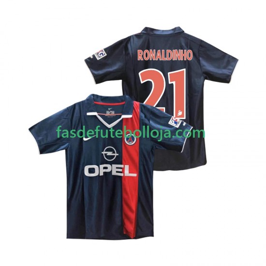 Camisola 1º Equipamento Paris Saint-Germain RONALDINHO 21 2001 2002 Manga Curta Retro ,Homem