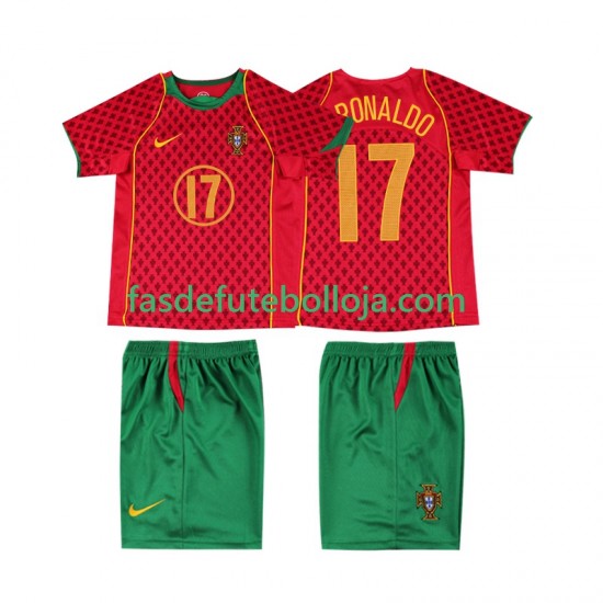 Camisola 1º Equipamento Seleção Portuguesa Cristiano Ronaldo 17 2004 Manga Curta Retro ,Criança