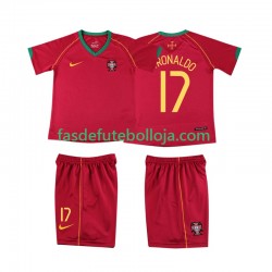 Camisola 1º Equipamento Seleção Portuguesa Cristiano Ronaldo 17 2006 Manga Curta Retro ,Criança