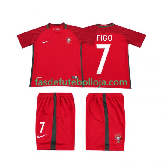 Camisola 1º Equipamento Seleção Portuguesa FIGO 7 2016 Manga Curta Retro ,Criança