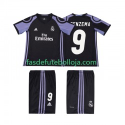 Camisola 3º Equipamento Real Madrid BENZEMA 9 2016 2017 Manga Curta Retro ,Criança