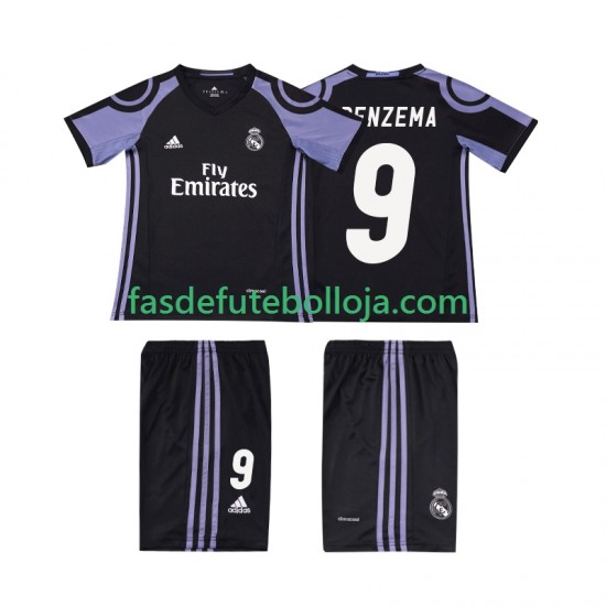Camisola 3º Equipamento Real Madrid BENZEMA 9 2016 2017 Manga Curta Retro ,Criança