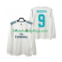 Camisola 1º Equipamento Real Madrid BENZEMA 9 2017 2018 Manga Comprida Retro ,Homem