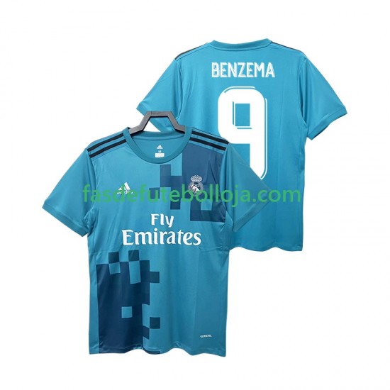 Camisola 3º Equipamento Real Madrid BENZEMA 9 2017 2018 Manga Curta Retro ,Homem