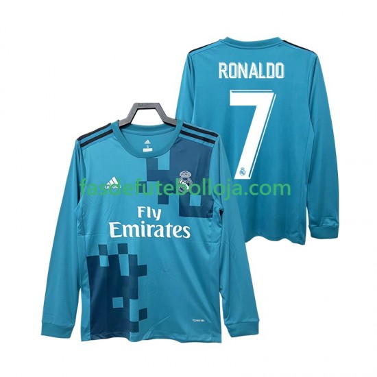 Camisola 3º Equipamento Real Madrid CRISTIANO RONALDO 7 2017 2018 Manga Comprida Retro ,Homem