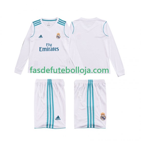 Camisola 1º Equipamento Real Madrid 2017 2018 Manga Comprida Retro ,Criança