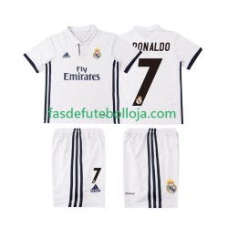 Camisola 1º Equipamento Real Madrid Cristiano Ronaldo 7 2016 2017 Manga Curta Retro ,Criança