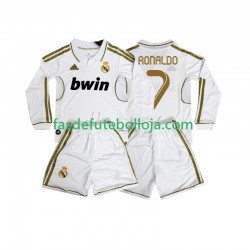Camisola 1º Equipamento Real Madrid Cristiano Ronaldo 7 2012 2011 Manga Comprida Retro ,Criança