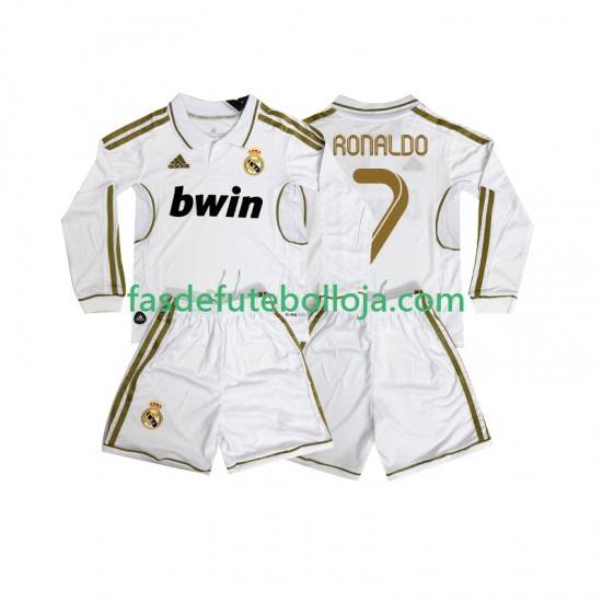 Camisola 1º Equipamento Real Madrid Cristiano Ronaldo 7 2012 2011 Manga Comprida Retro ,Criança