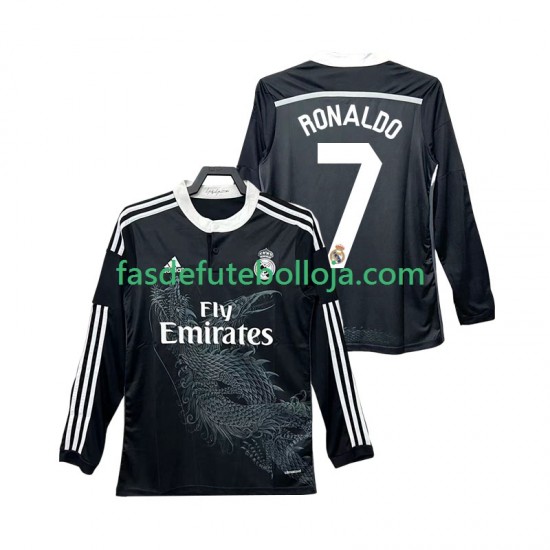 Camisola 3º Equipamento Real Madrid Cristiano Ronaldo 7 2014 2015 Manga Comprida Retro ,Homem