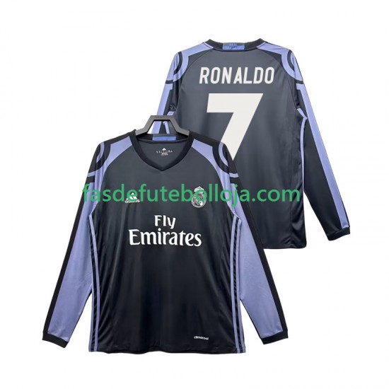 Camisola 3º Equipamento Real Madrid Cristiano Ronaldo 7 2016 2017 Manga Comprida Retro ,Homem