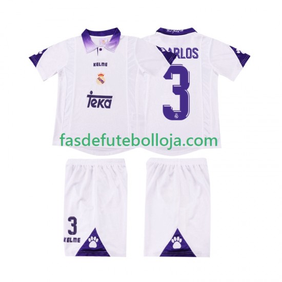 Camisola 1º Equipamento Real Madrid R CARLOS 3 1997 1998 Manga Curta Retro ,Criança