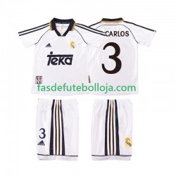 Camisola 1º Equipamento Real Madrid R CARLOS 3 2000 1998 Manga Curta Retro ,Criança