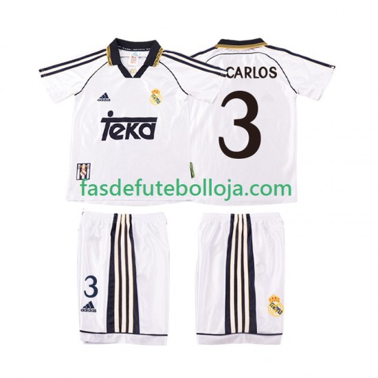 Camisola 1º Equipamento Real Madrid R CARLOS 3 2000 1998 Manga Curta Retro ,Criança