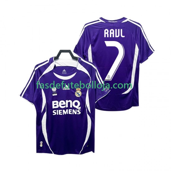 Camisola 2º Equipamento Real Madrid RAUL 7 2007 2006 Manga Curta Retro ,Homem