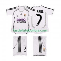 Camisola 1º Equipamento Real Madrid RAUL 7 2007 2006 Manga Curta Retro ,Criança