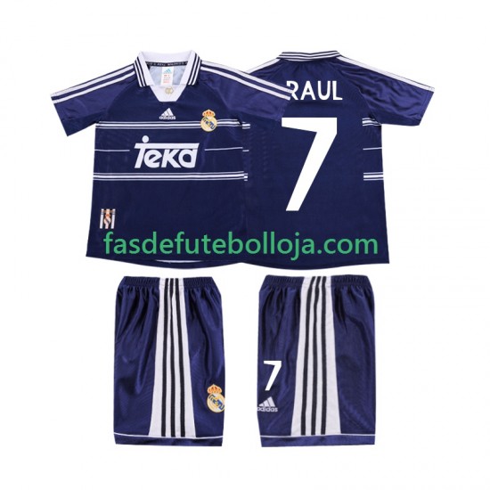 Camisola 2º Equipamento Real Madrid RAUL 7 1998 1999 Manga Curta Retro ,Criança