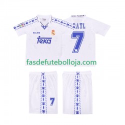 Camisola 1º Equipamento Real Madrid RAUL 7 1996 1997 Manga Curta Retro ,Criança