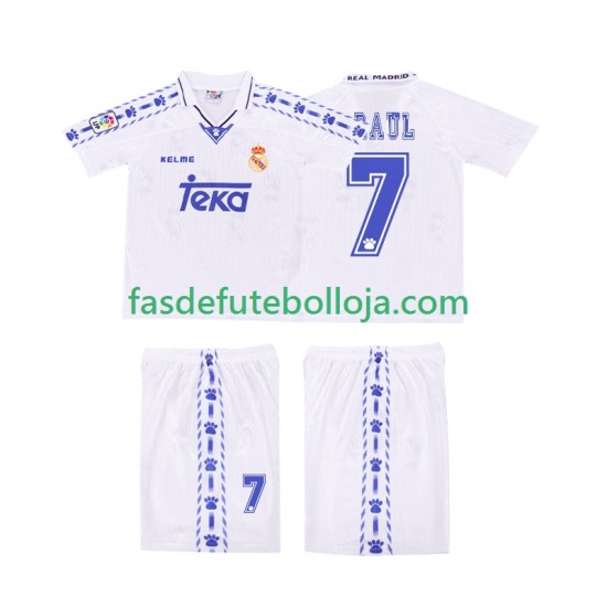 Camisola 1º Equipamento Real Madrid RAUL 7 1996 1997 Manga Curta Retro ,Criança
