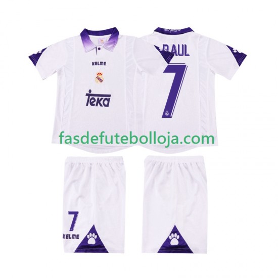 Camisola 1º Equipamento Real Madrid RAUL 7 1997 1998 Manga Curta Retro ,Criança