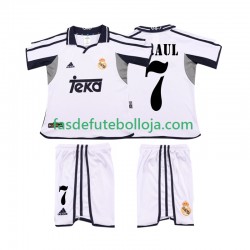 Camisola 1º Equipamento Real Madrid RAUL 7 2001 2002 Manga Curta Retro ,Criança