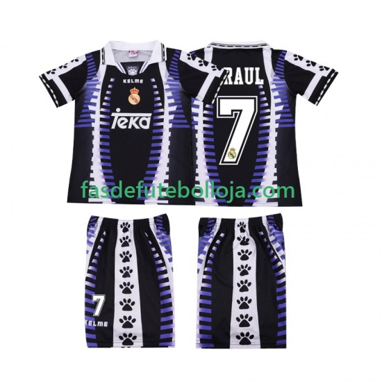 Camisola 3º Equipamento Real Madrid RAUL 7 1997 1998 Manga Curta Retro ,Criança