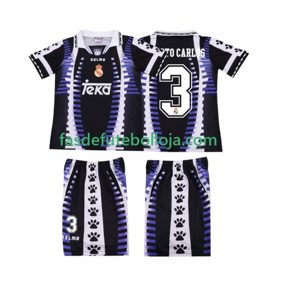 Camisola 3º Equipamento Real Madrid ROBERTO CARLOS 3 1997 1998 Manga Curta Retro ,Criança