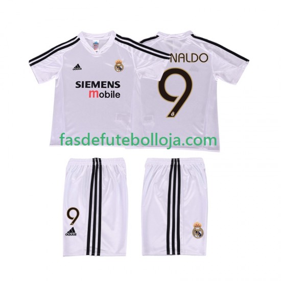 Camisola 1º Equipamento Real Madrid RONALDO 9 5 2004 2002 Manga Curta Retro ,Criança