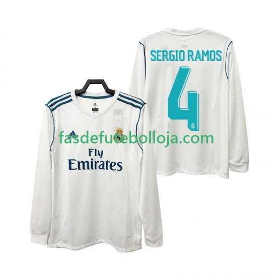 Camisola 1º Equipamento Real Madrid SERGIO RAMOS 4 2017 2018 Manga Comprida Retro ,Homem