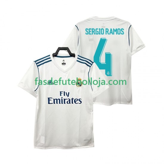 Camisola 1º Equipamento Real Madrid SERGIO RAMOS 4 2017 2018 Manga Curta Retro ,Homem
