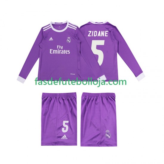 Camisola 2º Equipamento Real Madrid ZIDANE 5 2016 Manga Comprida Retro ,Criança