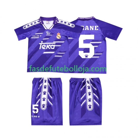 Camisola 2º Equipamento Real Madrid ZIDANE 5 1996 1994 Manga Curta Retro ,Criança
