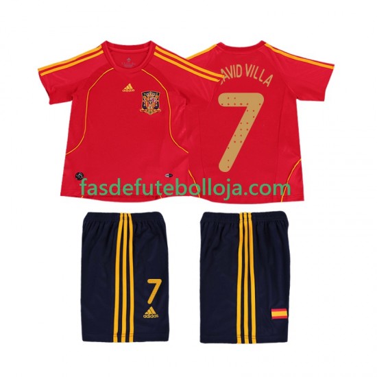 Camisola 1º Equipamento Seleção Espanhola DAVID VILLA 7 2008 Manga Curta Retro ,Criança