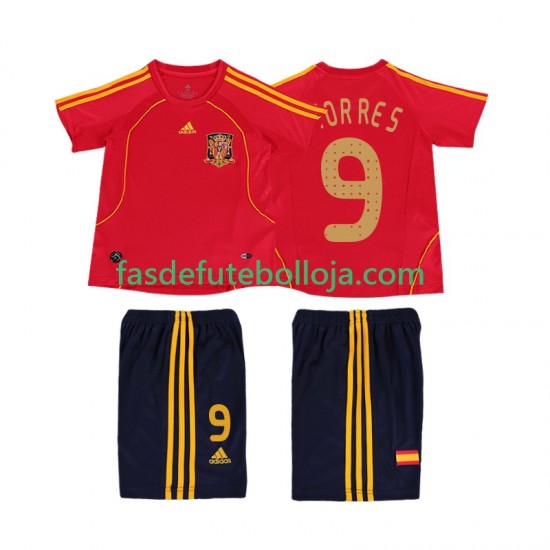 Camisola 1º Equipamento Seleção Espanhola TORRES 9 2008 Manga Curta Retro ,Criança