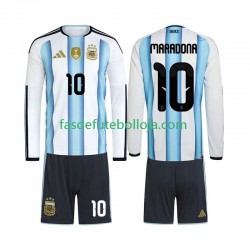 Camisola 1º Equipamento Seleção Argentina Maradona 10 World Cup 2026 Manga Comprida ,Criança