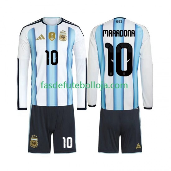 Camisola 1º Equipamento Seleção Argentina Maradona 10 World Cup 2026 Manga Comprida ,Criança