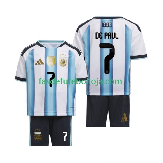 Camisola 1º Equipamento Seleção Argentina Rodrigo De Paul 7 World Cup 2026 Manga Curta ,Criança