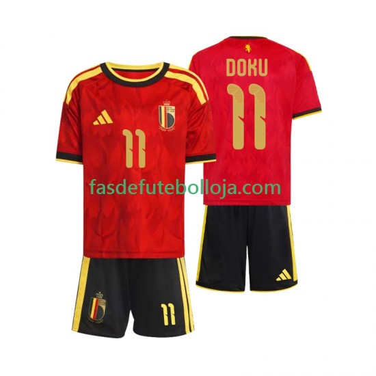 Camisola 1º Equipamento Seleção Belga Jeremy Doku 11 World Cup 2026 Manga Curta ,Criança