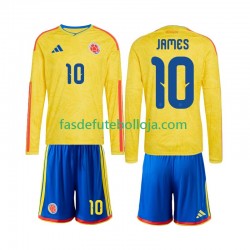 Camisola 1º Equipamento Seleção Colombiana James Rodriguez 10 World Cup 2026 Manga Comprida ,Criança