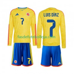 Camisola 1º Equipamento Seleção Colombiana Luis Diaz 7 World Cup 2026 Manga Comprida ,Criança
