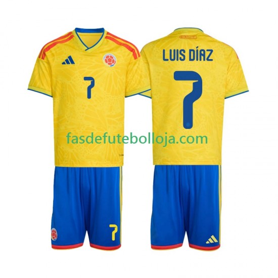 Camisola 1º Equipamento Seleção Colombiana Luis Diaz 7 World Cup 2026 Manga Curta ,Criança