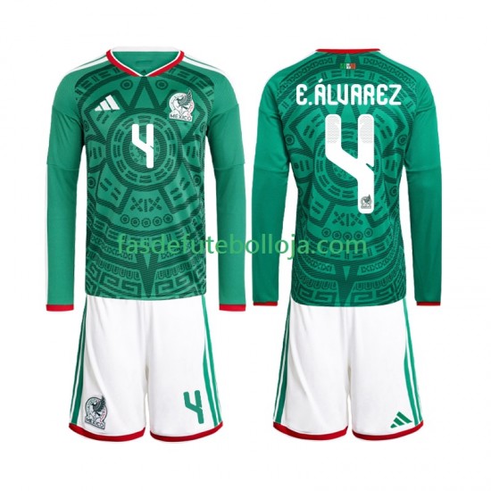 Camisola 1º Equipamento Seleção Mexicana Edson Alvarez 4 World Cup 2026 Manga Comprida ,Criança