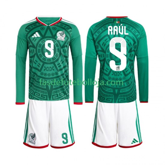 Camisola 1º Equipamento Seleção Mexicana Raul Jimenez 9 World Cup 2026 Manga Comprida ,Criança