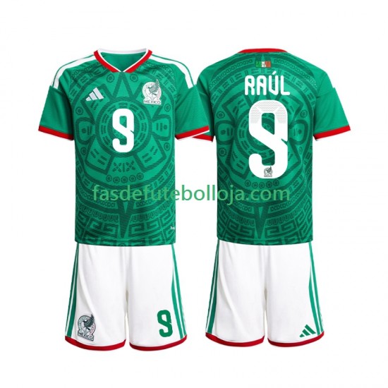Camisola 1º Equipamento Seleção Mexicana Raul Jimenez 9 World Cup 2026 Manga Curta ,Criança