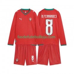 Camisola 1º Equipamento Seleção Portuguesa Bruno Fernandes 8 World Cup 2026 Manga Comprida ,Criança