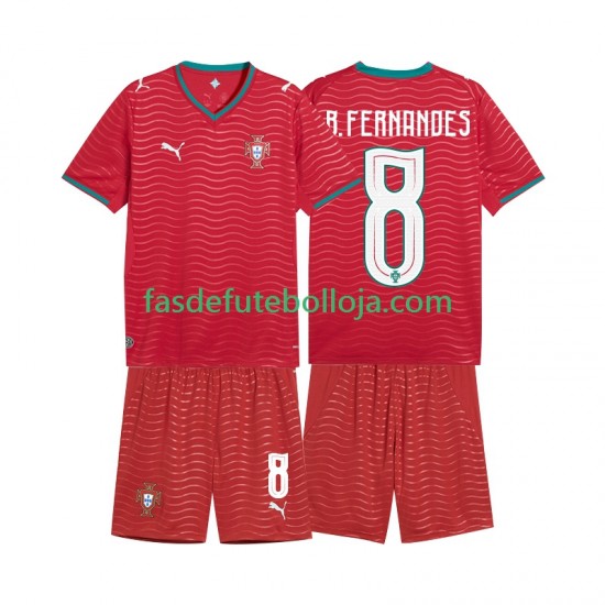 Camisola 1º Equipamento Seleção Portuguesa Bruno Fernandes 8 World Cup 2026 Manga Curta ,Criança