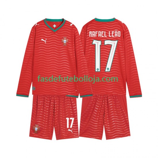Camisola 1º Equipamento Seleção Portuguesa Rafael Leao 17 World Cup 2026 Manga Comprida ,Criança