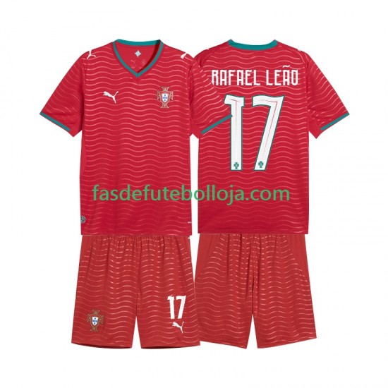 Camisola 1º Equipamento Seleção Portuguesa Rafael Leao 17 World Cup 2026 Manga Curta ,Criança
