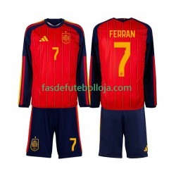 Camisola 1º Equipamento Seleção Espanhola Ferran Torres 7 World Cup 2026 Manga Comprida ,Criança